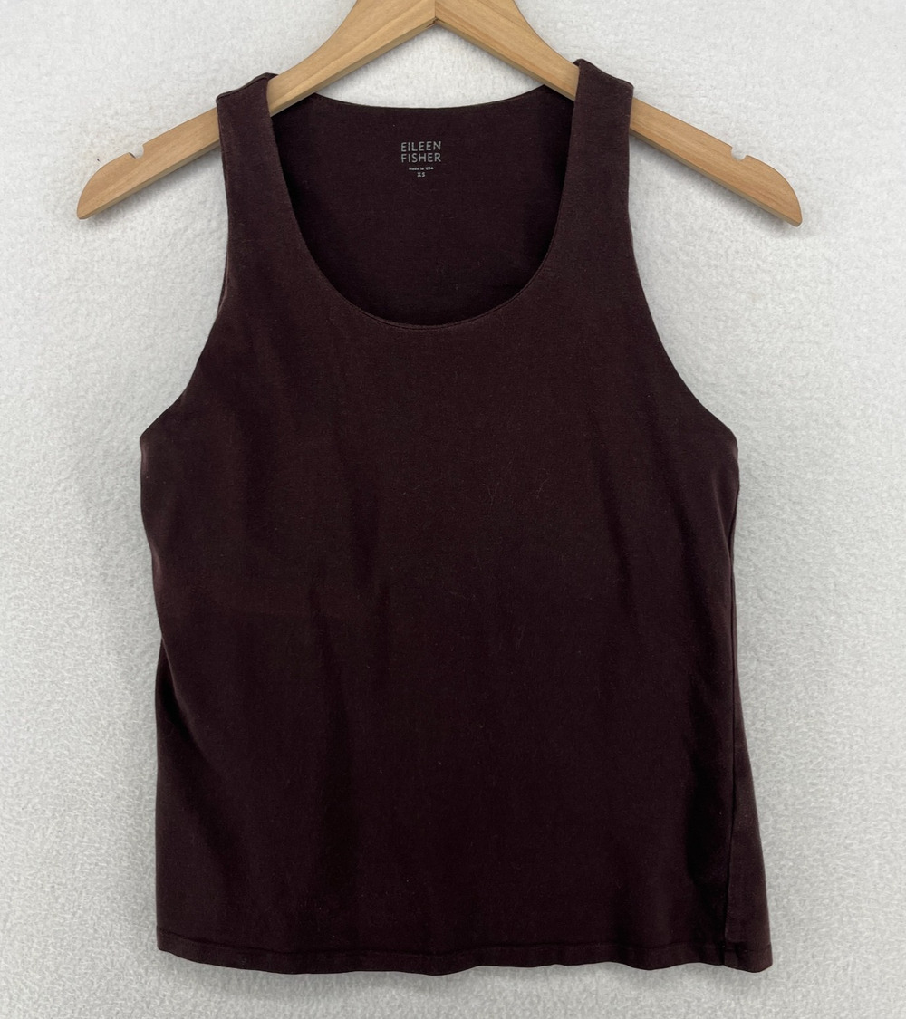 EILEEN FISHER Tank Top XS Stretch Organic Cotton Jersey Scoop Neck Mussel Brown